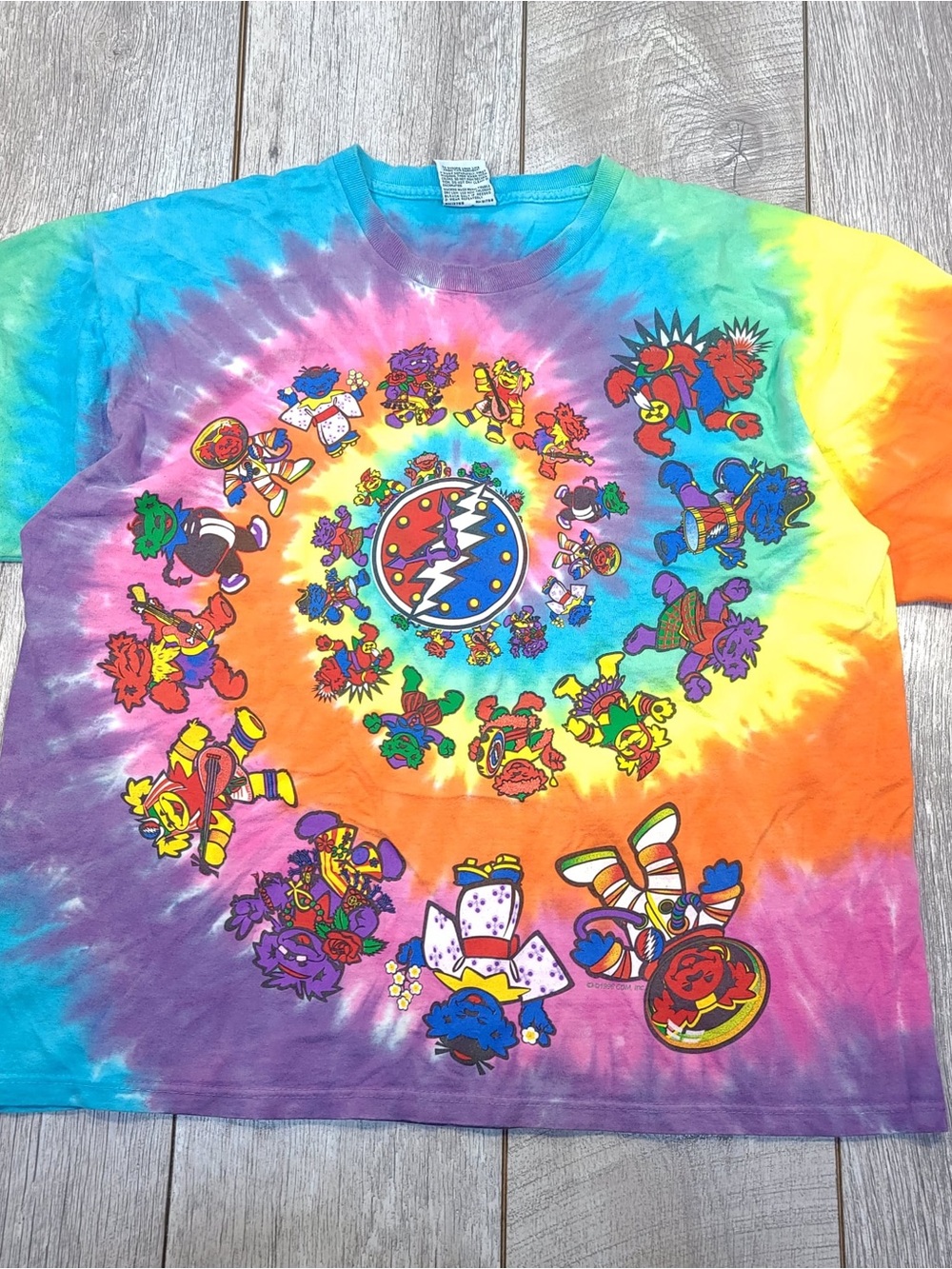 Liquid Blue Tie-Dye Grateful Dead Dancing Bears Tee 1996